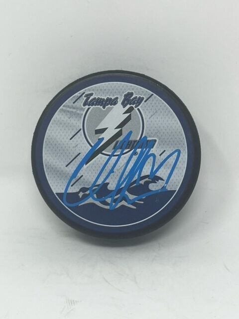 Victor Hedman autograph signed Game Used Ice puck Tampa Bay