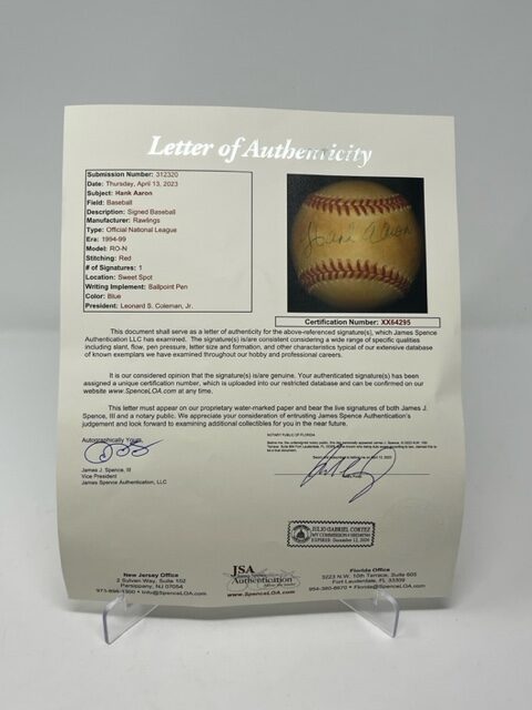 HANK AARON Autograph Signed Baseball JSA LOA - Autographed