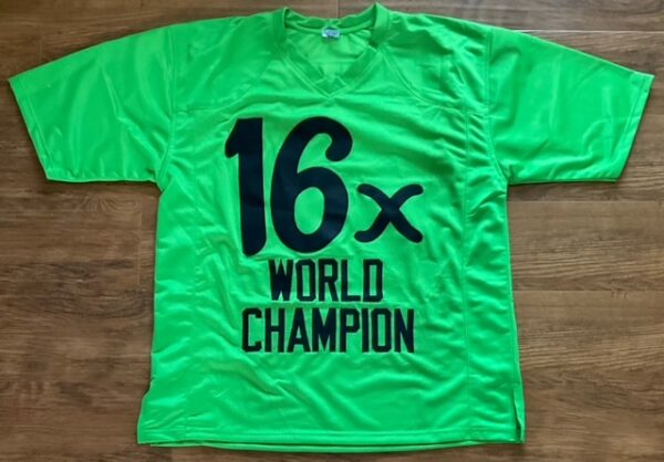 Ric Flair Autographed Green Wrestling WCW WWF 16x World Champion Jersey Shirt JSA COA - Image 3