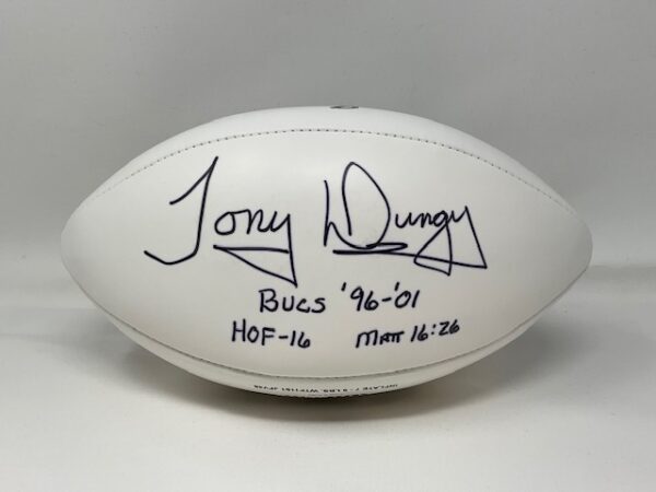 Tony Dungy Autographed Tampa Bay Buccaneers NFL The Duke White Panel Football JSA COA