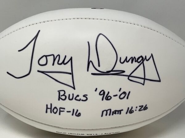 Tony Dungy Autographed Tampa Bay Buccaneers NFL The Duke White Panel Football JSA COA - Image 2