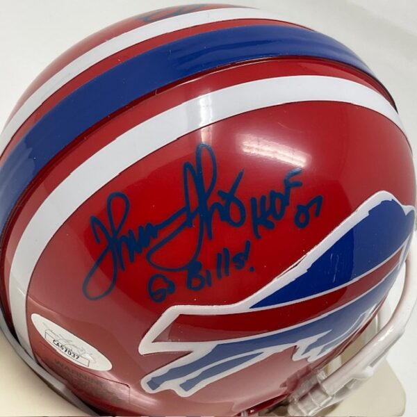 Thurman Thomas & Andre Reed Autographed Buffalo Bills Throwback Mini Helmet JSA COA - Image 2