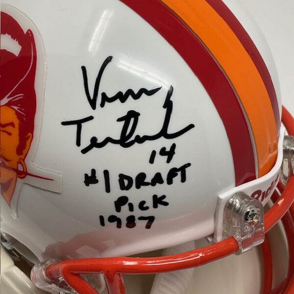 Vinny Testaverde Autographed Tampa Bay Buccaneers #1 Draft Pick Throwback Mini Helmet JSA COA - Image 2