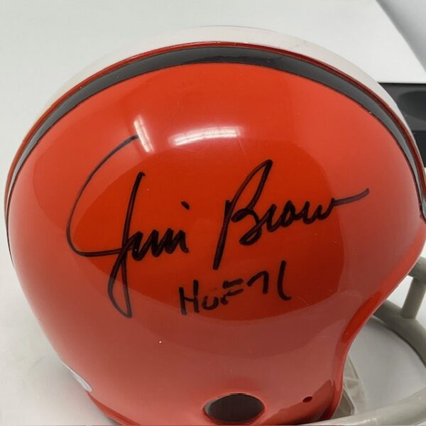 Jim Brown Autographed Cleveland Browns Mini Throwback Helmet PSA - Image 2