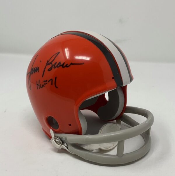 Jim Brown Autographed Cleveland Browns Mini Throwback Helmet PSA - Image 3