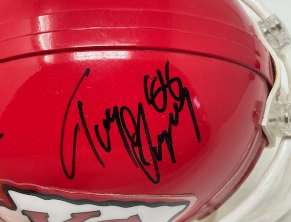 Tony Gonzalez & Priest Holmes Autographed Kansas City Chiefs Mini Helmet PSA - Image 2