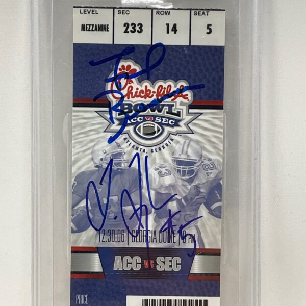 Frank Beamer & Tony Taylor BGS 10 Autographed 2006 Chick-fil-a Bowl Full Ticket BGS 8 - Image 3