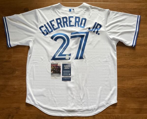 Vladimir Guerrero Jr. Autographed Toronto Blue Jays Plakata Authentic NWT Nike Cool Base Jersey JSA COA