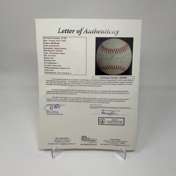 Bill Murray Autographed Actor Comedian Ghostbusters Caddyshack ROML Baseball JSA LOA - Image 7
