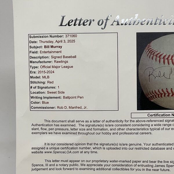Bill Murray Autographed Actor Comedian Ghostbusters Caddyshack ROML Baseball JSA LOA - Image 8