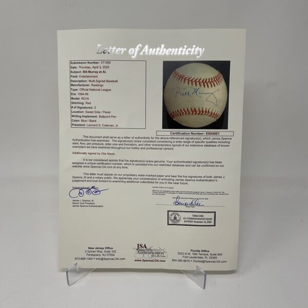 Bill Murray (Actor) Caddyshack And Otis Nixon Atlanta Braves Autographed ONL Baseball JSA LOA - Image 7