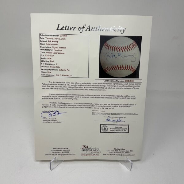 Bill Murray Autographed Actor Comedian Ghostbusters Caddyshack ROML Baseball JSA LOA - Image 7