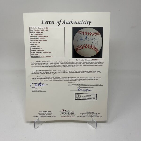 Bill Murray Autographed Actor Comedian Ghostbusters Caddyshack ROML Baseball JSA LOA - Image 7