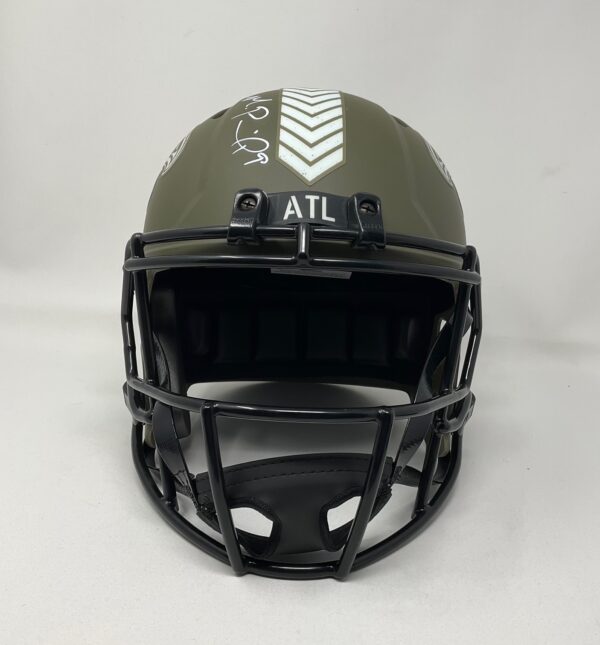 Michael Penix Jr. Autographed Atlanta Falcons Full Size Salute to Service Speed Helmet Beckett - Image 4