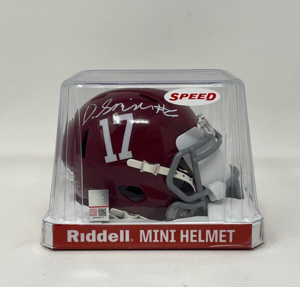 DeVonta Smith Autographed Alabama Crimson Tide Mini College Speed Helmet With Visor Beckett COA