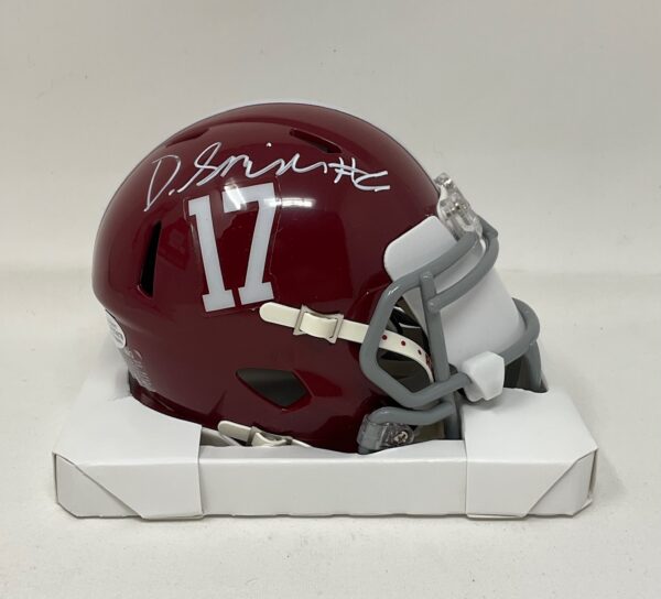 DeVonta Smith Autographed Alabama Crimson Tide Mini College Speed Helmet With Visor Beckett COA - Image 2