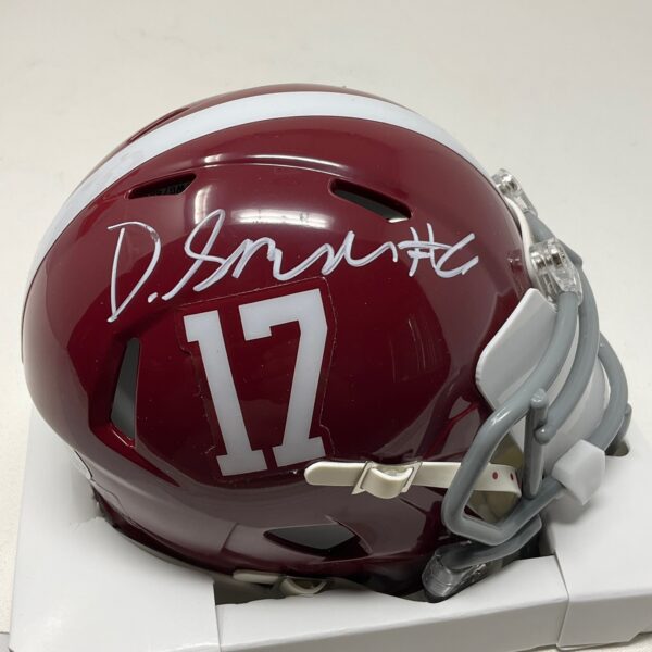 DeVonta Smith Autographed Alabama Crimson Tide Mini College Speed Helmet With Visor Beckett COA - Image 3