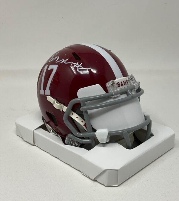 DeVonta Smith Autographed Alabama Crimson Tide Mini College Speed Helmet With Visor Beckett COA - Image 4
