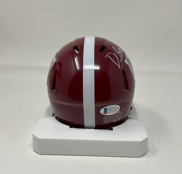 DeVonta Smith Autographed Alabama Crimson Tide Mini College Speed Helmet With Visor Beckett COA - Image 6