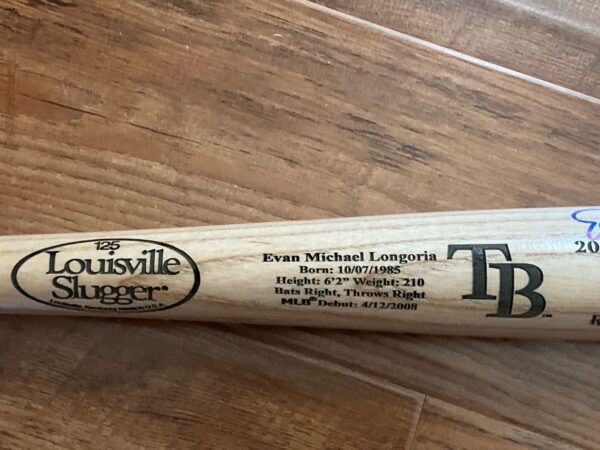 Evan Longoria Autographed Tampa Bay Rays Louisville Slugger 2008 ROY Commemorative Baseball Bat JSA COA - Image 4