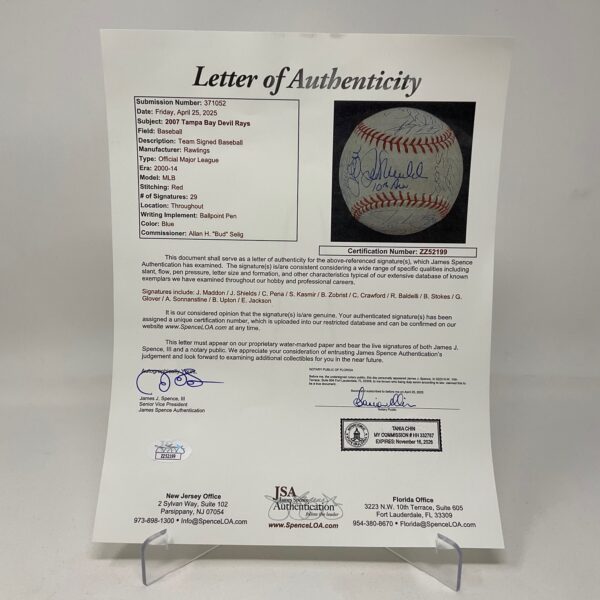 2007 Tampa Bay Devil Rays Autographed 29 Signatures Team Signed ROML Baseball JSA LOA - Image 7