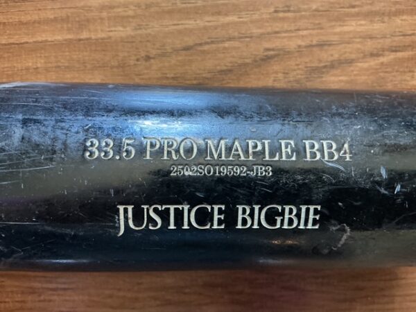 Justice Bigbie Autographed Detroit Tigers Prospect 2025 Game Used Cracked Bat - Image 2