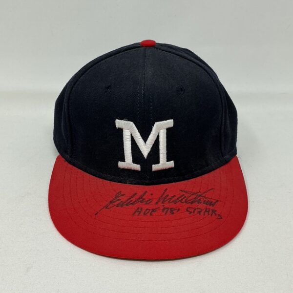 Eddie Mathews Autographed Milwaukee Braves HOF 78 512 HR Cooperstown Collection Hat JSA COA