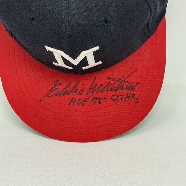 Eddie Mathews Autographed Milwaukee Braves HOF 78 512 HR Cooperstown Collection Hat JSA COA - Image 2