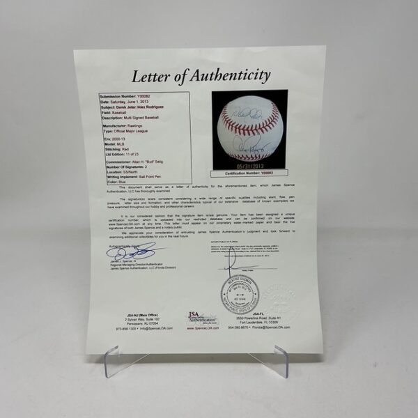 Derek Jeter & Alex Rodriguez Autographed New York Yankees ROML Baseball JSA LOA - Image 8