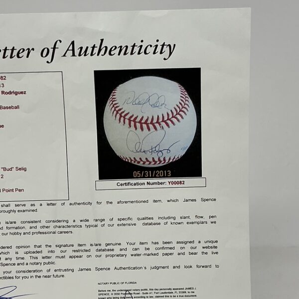 Derek Jeter & Alex Rodriguez Autographed New York Yankees ROML Baseball JSA LOA - Image 10