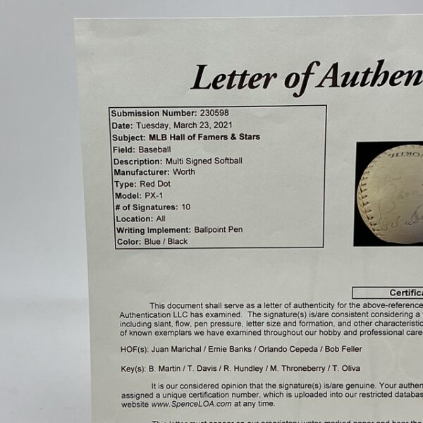 MLB Hall of Famers & Stars 10 Signatures Banks Martin Cepeda Worth Red Dot Softball JSA LOA - Image 9