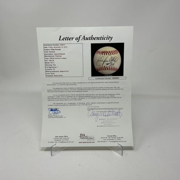 Kirby Puckett Autographed Minnesota Twins #34 OAL Baseball JSA LOA - Image 7
