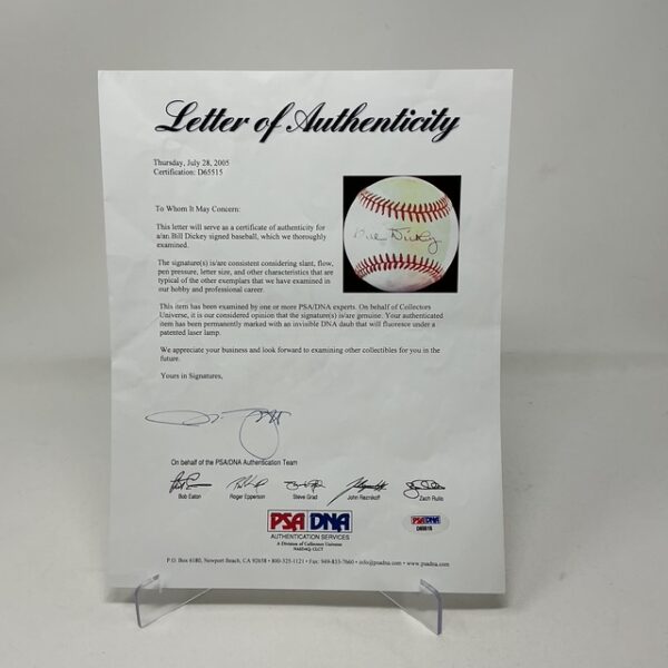 Bill Dickey Autographed New York Yankees OAL Baseball PSA/DNA LOA - Image 7