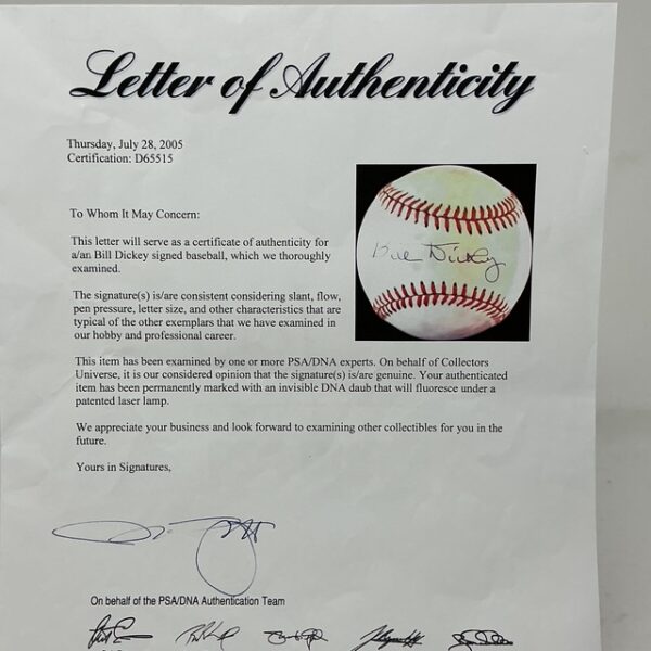 Bill Dickey Autographed New York Yankees OAL Baseball PSA/DNA LOA - Image 8