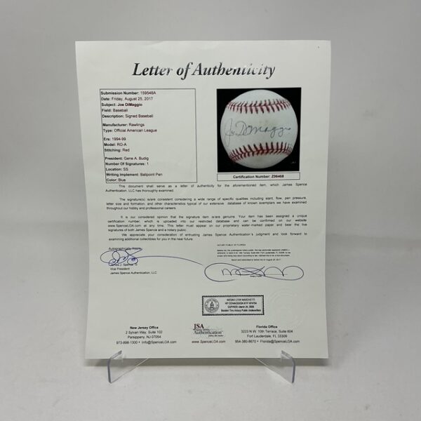 Joe DiMaggio Autographed New York Yankees Baseball JSA LOA - Image 7