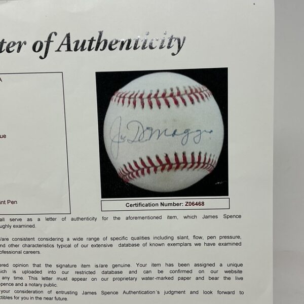 Joe DiMaggio Autographed New York Yankees Baseball JSA LOA - Image 8