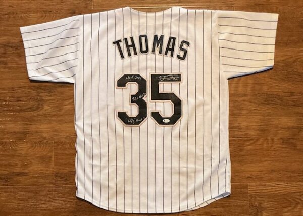 Frank Thomas Autographed Chicago White Sox Multi Inscription Authentic Russell Athletic Jersey BAS