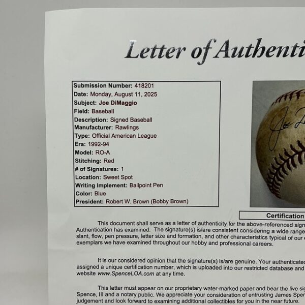 Joe DiMaggio Autographed New York Yankees OAL Baseball JSA LOA - Image 10
