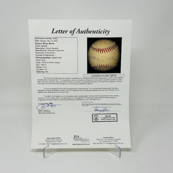 Mickey Mantle Autographed New York Yankees OAL Baseball JSA LOA - Image 8