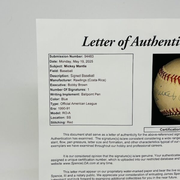 Mickey Mantle Autographed New York Yankees OAL Baseball JSA LOA - Image 10