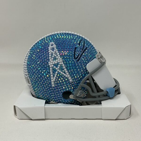 Calvin Ridley Autographed Houston Oilers Custom Beaded Throwback Mini Helmet Beckett BAS