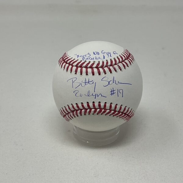 Bitty Schram Autographed Evelyn #17 A League of Their Own ROML Baseball Schwartz COA