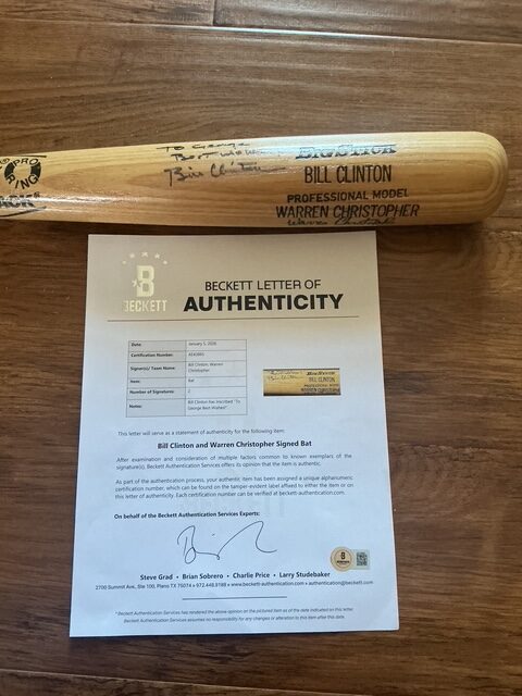 Bill Clinton & Warren Christopher Autographed 42nd President & USA Secretary of State Baseball Bat BAS LOA - Image 6