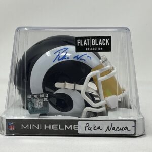 Puka Nacua Autographed Los Angeles Rams Mini Flat Black Helmet W/ Visor Fanatics