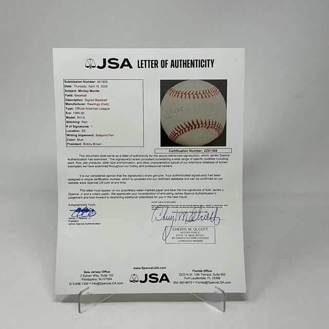 Mickey Mantle Autographed New York Yankees OAL Baseball JSA LOA - Image 8