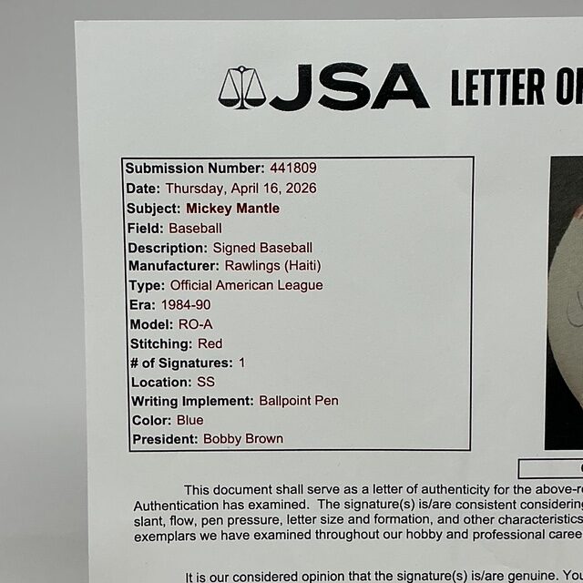 Mickey Mantle Autographed New York Yankees OAL Baseball JSA LOA - Image 10
