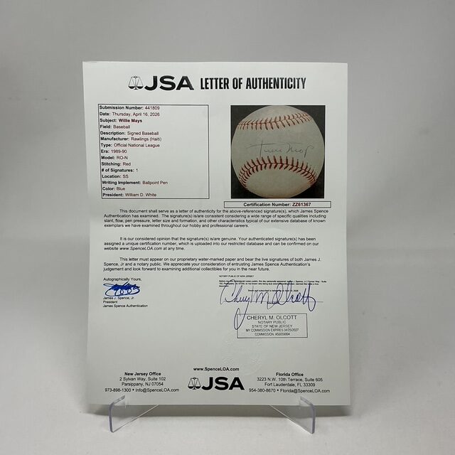 Willie Mays Autographed San Francisco Giants ONL Baseball JSA LOA - Image 8