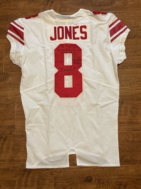 Daniel Jones Autographed 2019 Game Worn NFL NY Giants Rookie Season Jersey Gifted to Center