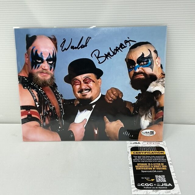 Power of Pain Autographed The Warlord & The Barbarian WWF 8X10 Photograph JSA COA